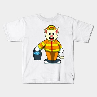 Cat as Firefighter with Bucket of Water Kids T-Shirt